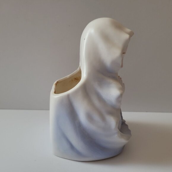 Napco Ceramic Virgin Mary Head Vase Planter 7 Inch Blue & White Religious Decor - Picture 4 of 9